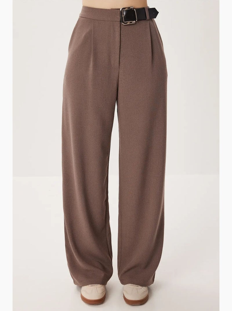 Pantalon palazzo taille haute et jambes larges avec ceinture istanbul Taupe - Kiabi