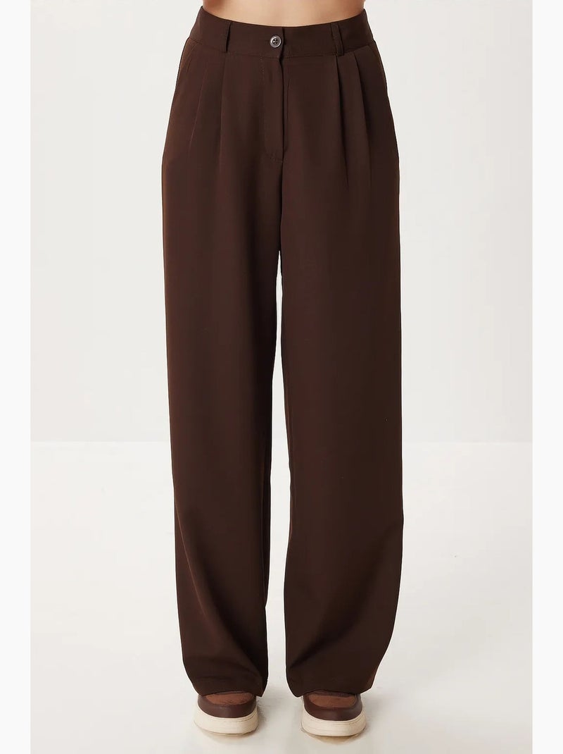 Pantalon palazzo taille haute et jambes larges istanbul Marron chocolat - Kiabi