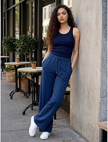 Pantalon palazzo texturé à jambes larges avec cordon de serrage à la taille tommy