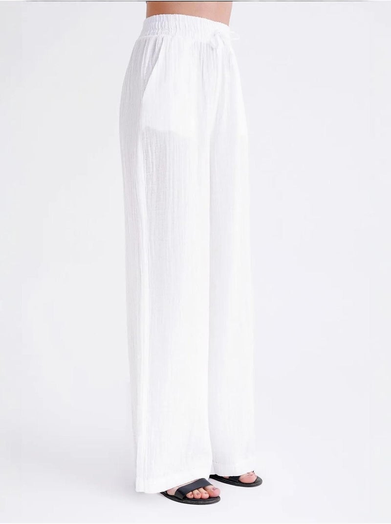Pantalon palazzo texturé taille haute mixray Blanc - Kiabi