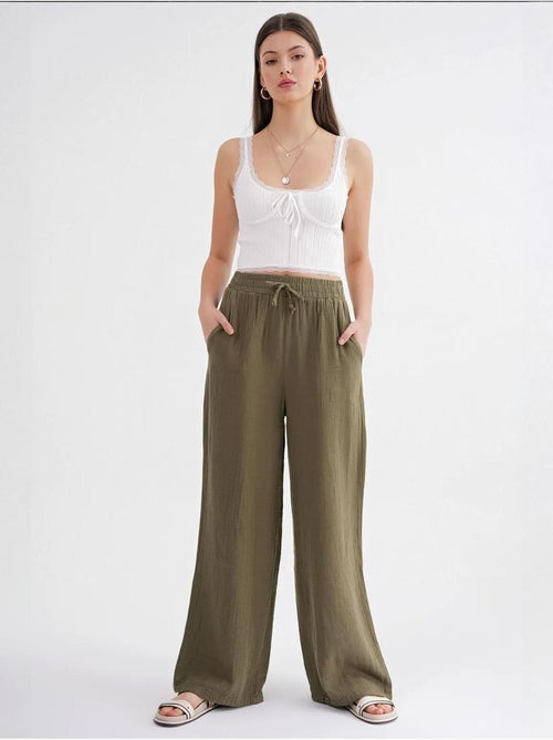 Pantalon palazzo texturé taille haute mixray - Kiabi Pantalon palazzo texturé taille haute mixray - Kiabi