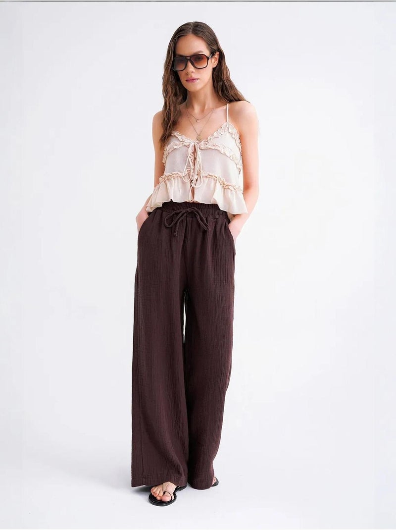 Pantalon palazzo texturé taille haute mixray Marron foncé - Kiabi