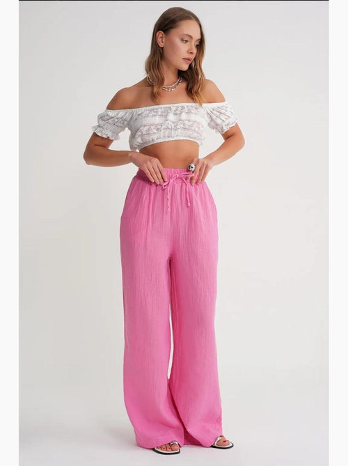 Pantalon palazzo texturé taille haute mixray - Kiabi Pantalon palazzo texturé taille haute mixray - Kiabi