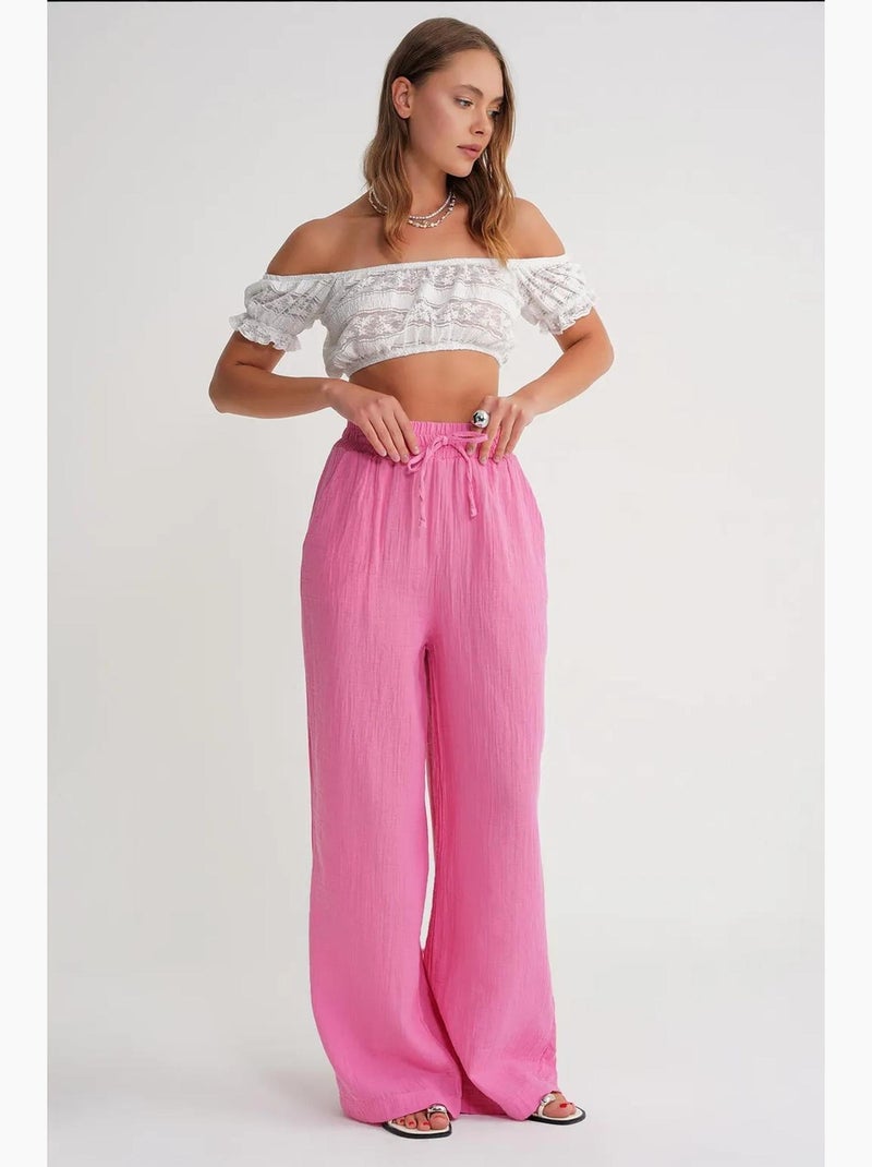 Pantalon palazzo texturé taille haute mixray Rose - Kiabi