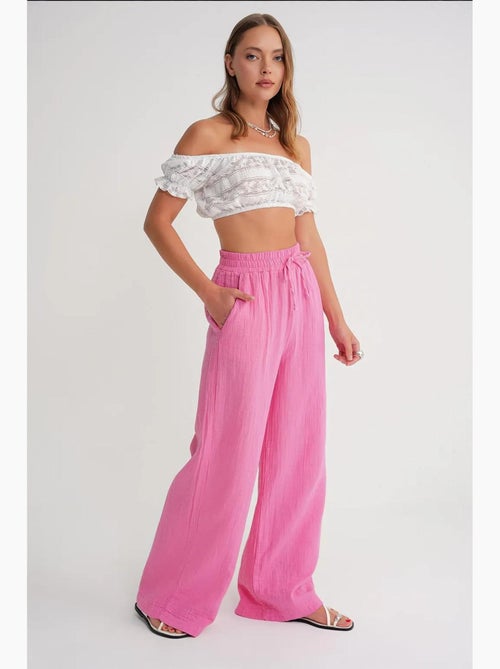 Pantalon palazzo texturé taille haute mixray - Kiabi Pantalon palazzo texturé taille haute mixray - Kiabi