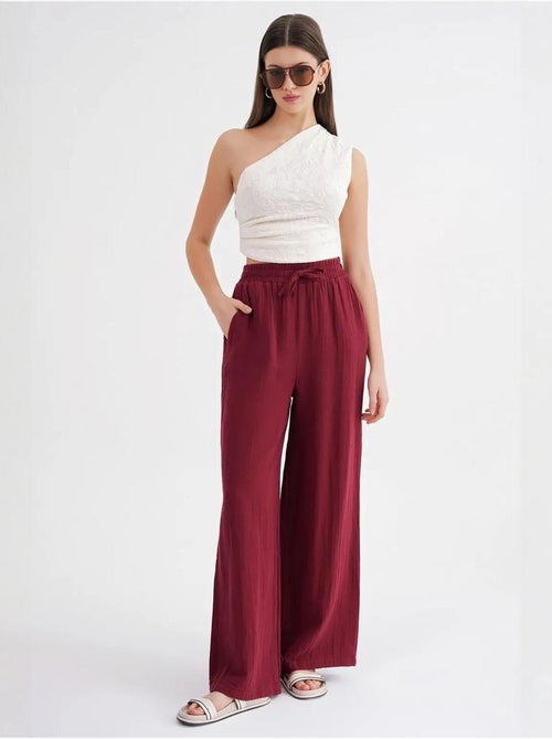 Pantalon palazzo texturé taille haute mixray - Kiabi Pantalon palazzo texturé taille haute mixray - Kiabi