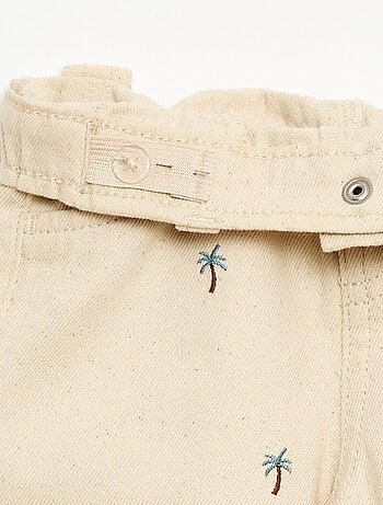 Pantalon paperbag brodé all-over en twill de coton