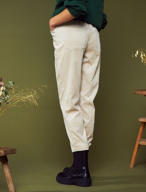 Pantalon paperbag en velours - Kiabi