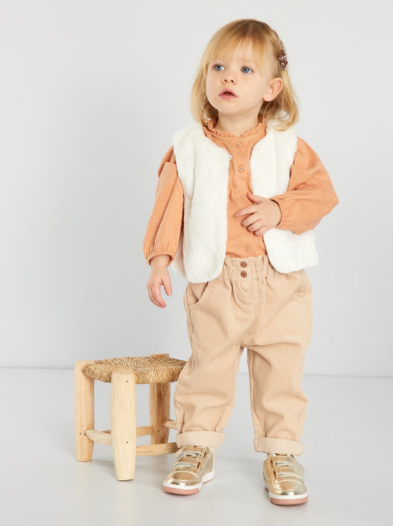 Pantalon paperbag en velours Beige - Kiabi