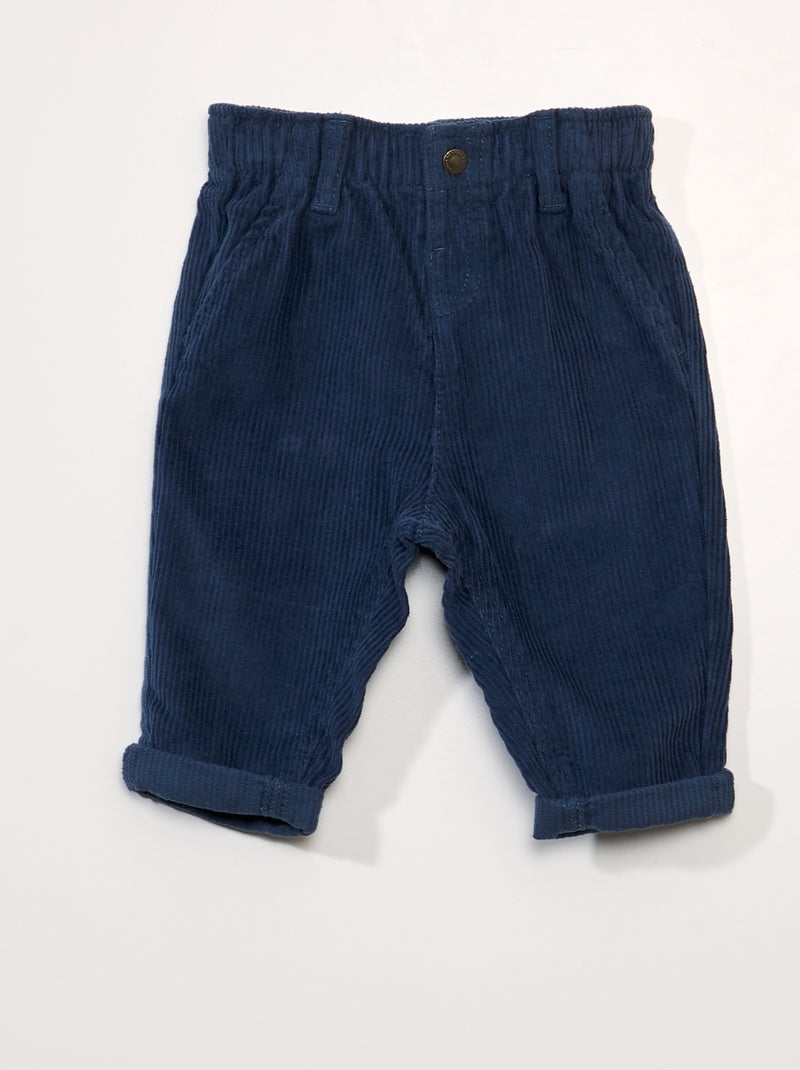 Pantalon paperbag en velours Bleu gris - Kiabi