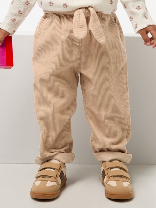Pantalon paperbag en velours côtelé - Kiabi
