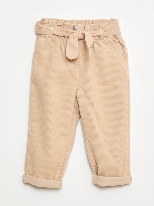 Pantalon paperbag en velours côtelé - Kiabi