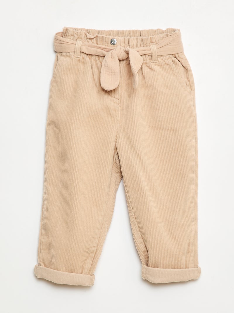Pantalon paperbag en velours côtelé Beige - Kiabi