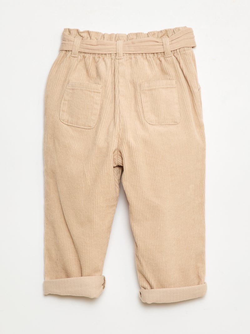 Pantalon paperbag en velours côtelé Beige - Kiabi