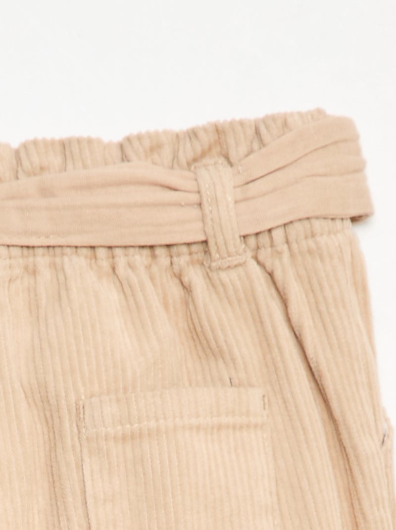 Pantalon paperbag en velours côtelé Beige - Kiabi