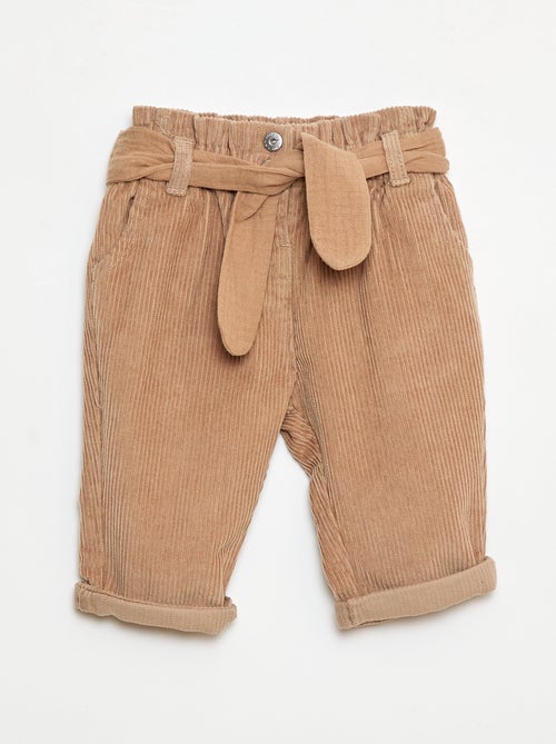 Pantalon paperbag en velours côtelé - Kiabi