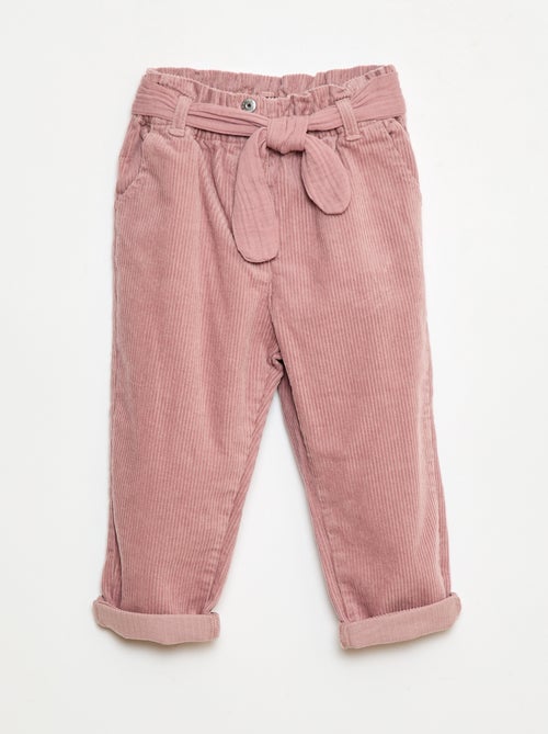 Pantalon paperbag en velours côtelé - Kiabi