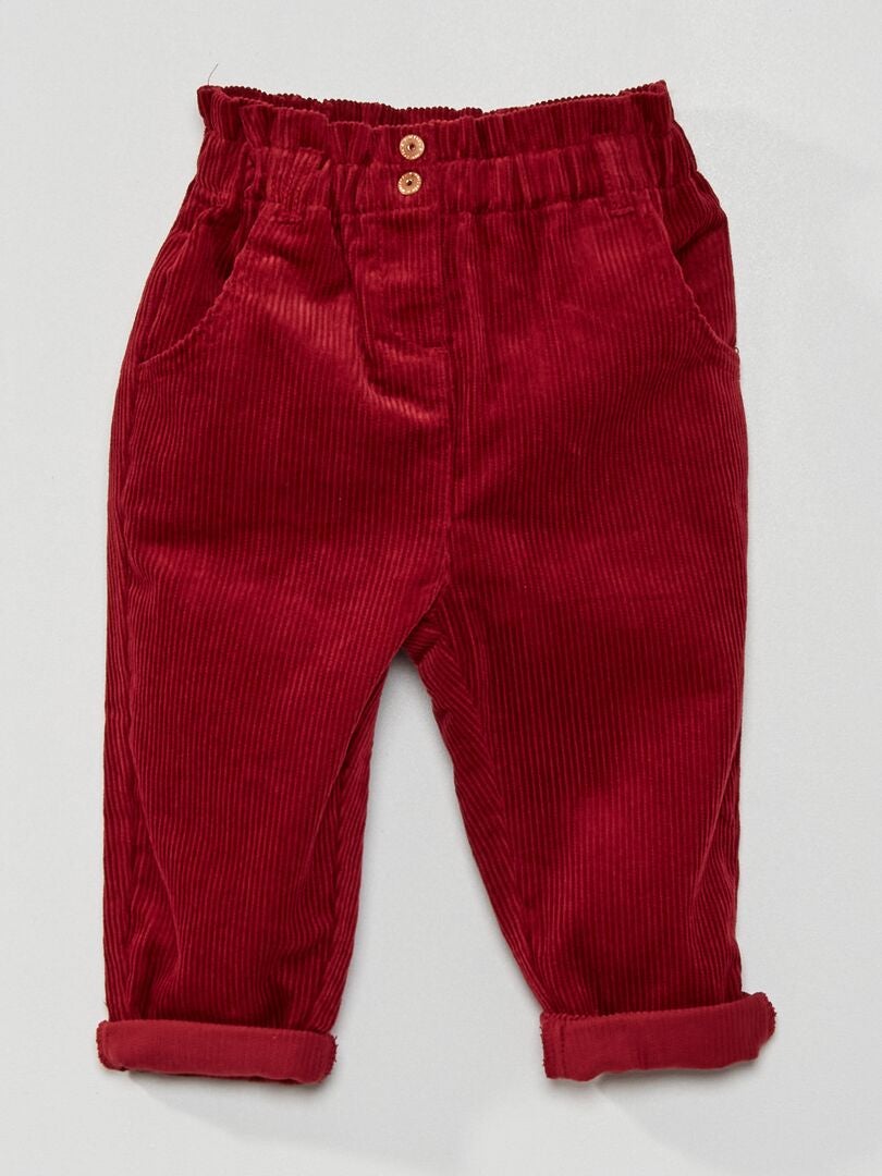 Pantalon paperbag en velours rouge bordeaux - Kiabi