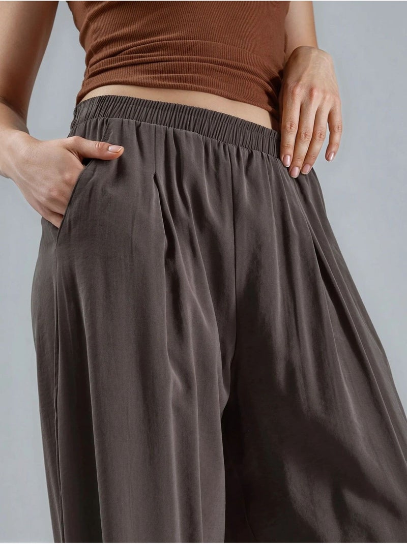 Pantalon plissé à jambes larges busem Marron clair - Kiabi