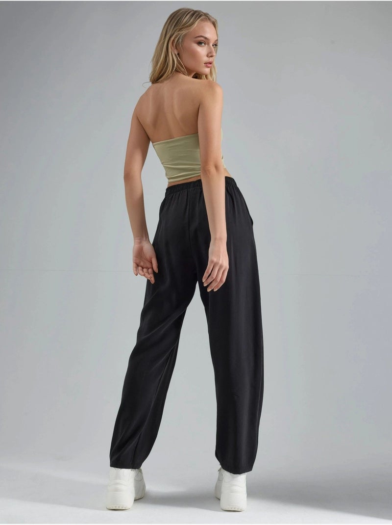Pantalon plissé à jambes larges busem Noir - Kiabi