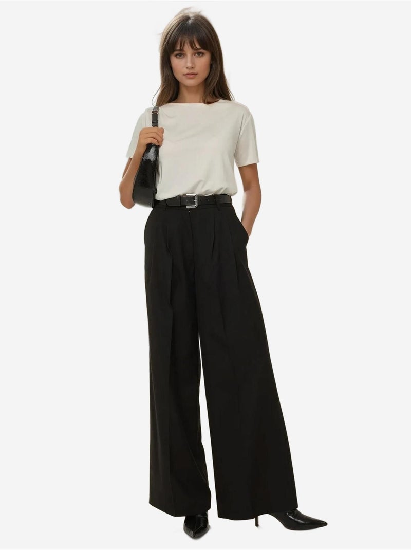 Pantalon plissé à jambes larges hiccup Noir - Kiabi