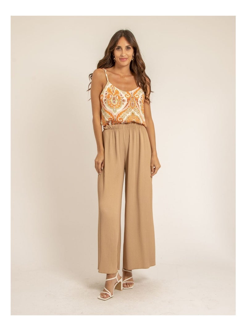 Pantalon plissé elou Beige - Kiabi