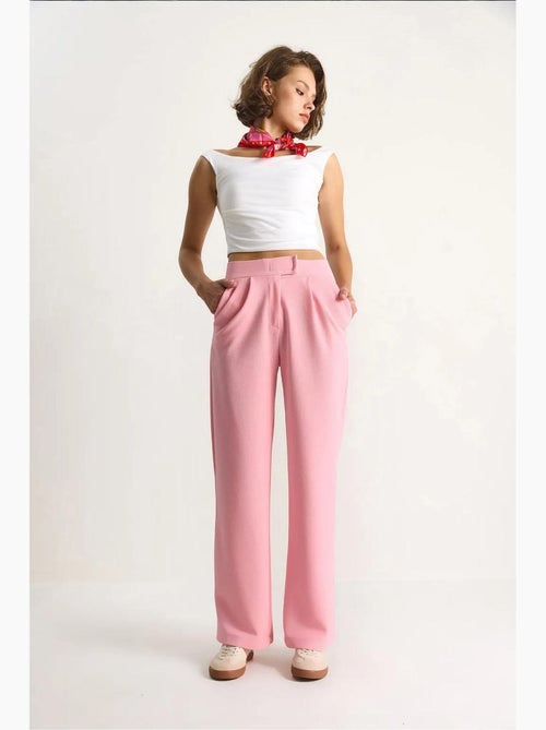 Pantalon plissé taille haute à jambes larges lucci - Kiabi