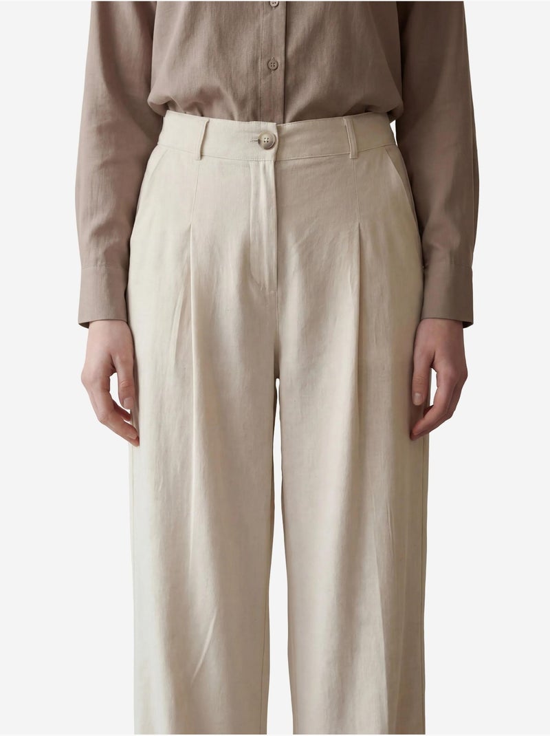Pantalon plissé taille haute à jambes larges my fashion Crème - Kiabi
