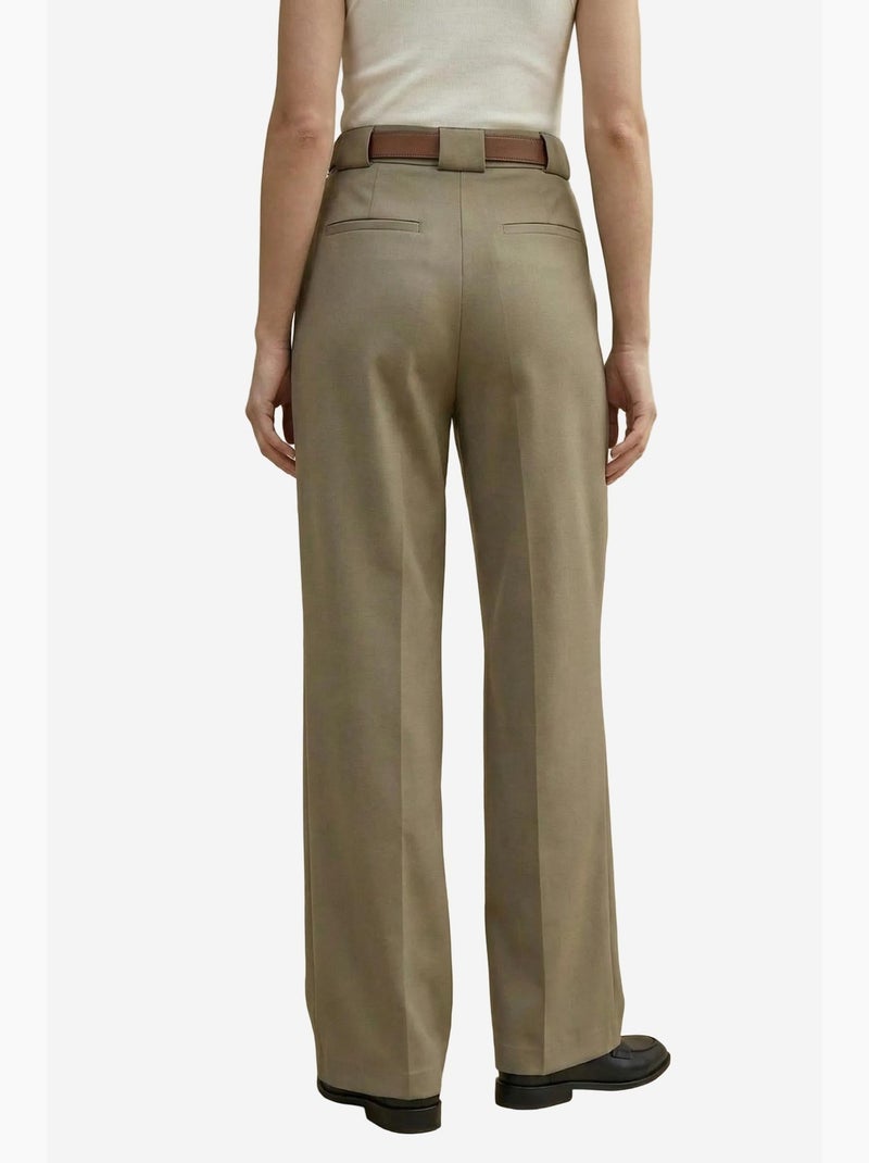 Pantalon plissé taille haute à jambes larges my fashion Kaki - Kiabi