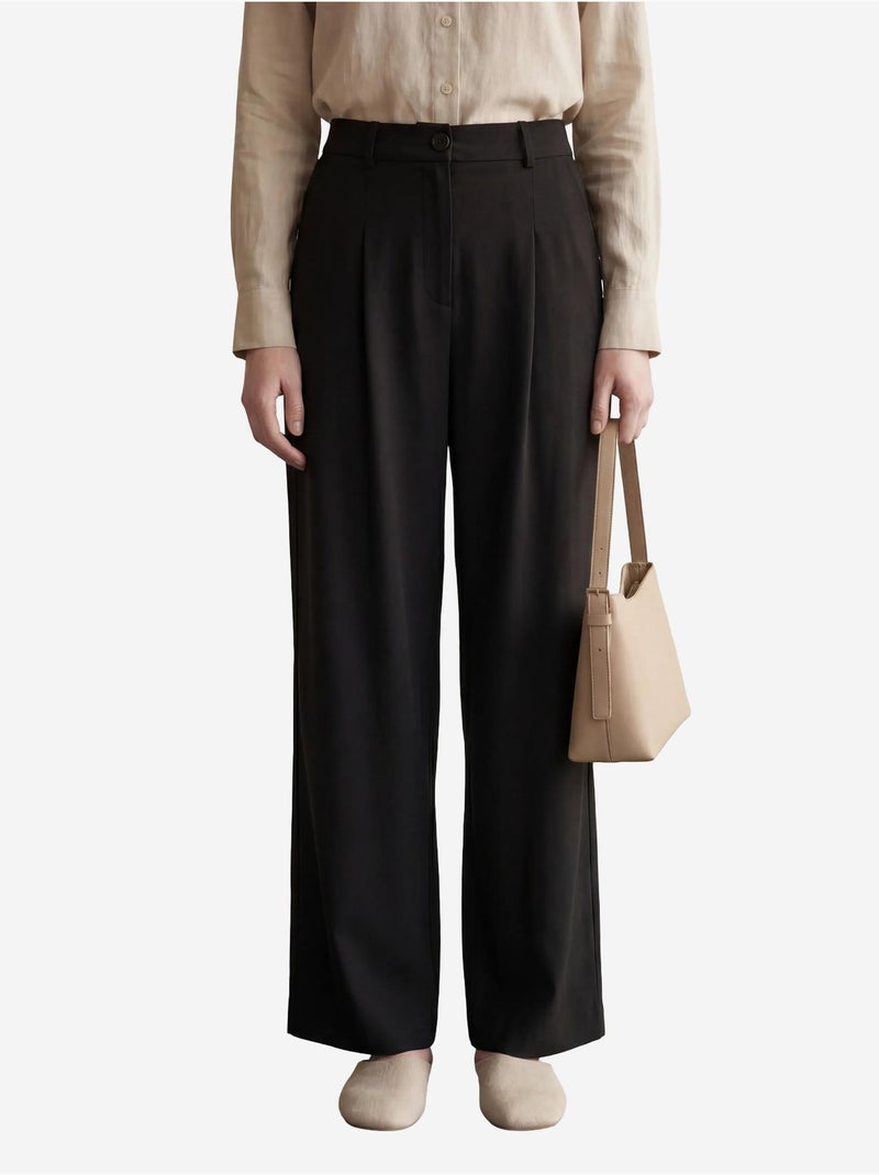 Pantalon plissé taille haute à jambes larges my fashion Noir - Kiabi