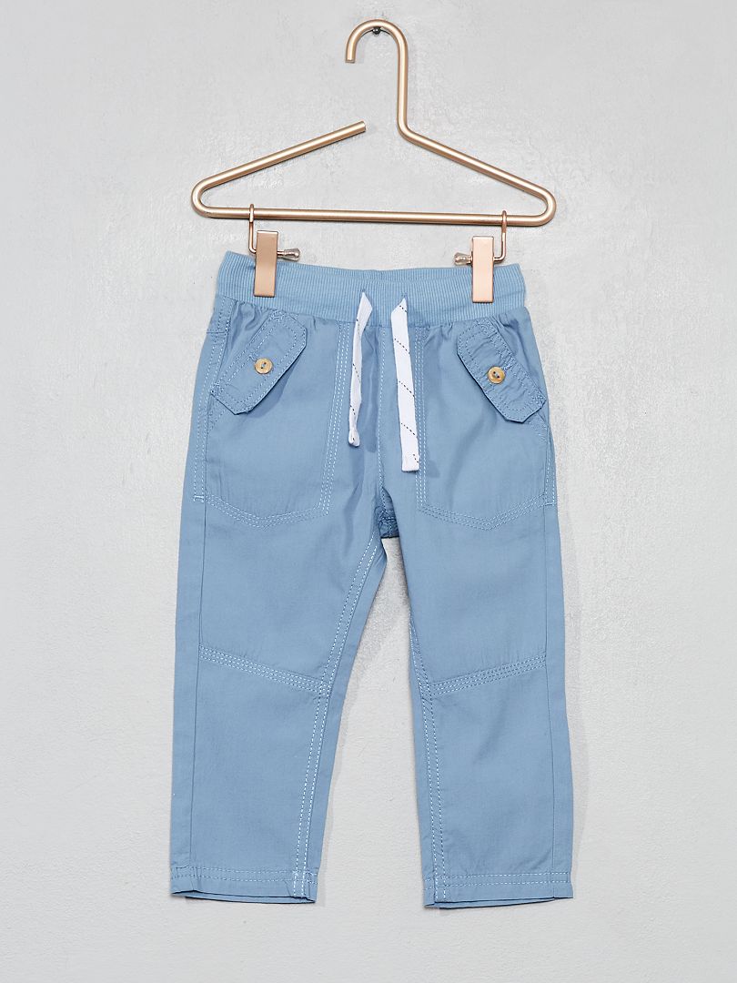Pantalon poches boutonnées bleu denim - Kiabi