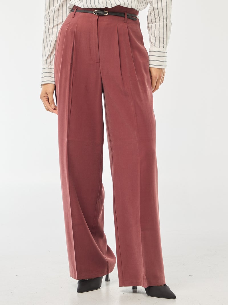 Pantalon pour femme en tissu léger à coupe large et taille haute Bordeaux - Kiabi