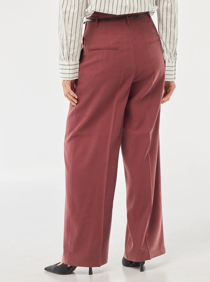 Pantalon pour femme en tissu léger à coupe large et taille haute Bordeaux - Kiabi