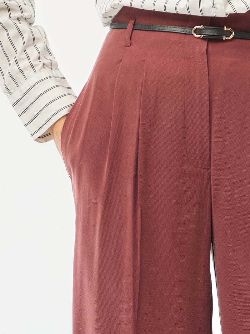 Pantalon pour femme en tissu léger à coupe large et taille haute Bordeaux - Kiabi