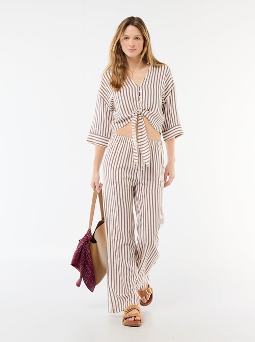 Pantalon pour femme en toile légère à coupe large et taille élastiquée - Kiabi Pantalon pour femme en toile légère à coupe large et taille élastiquée - Kiabi