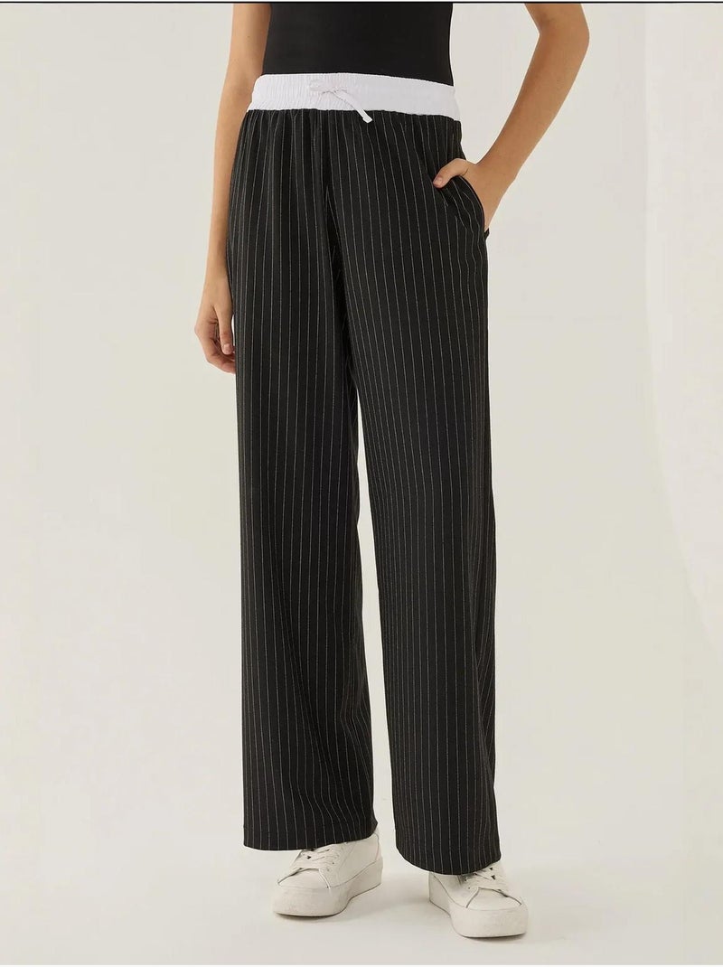 Pantalon rayé à taille élastique Noir - Kiabi