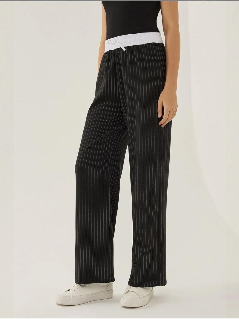 Pantalon rayé à taille élastique Noir - Kiabi