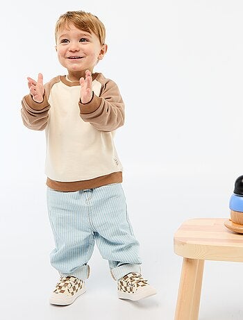 Pantalon rayé denim ajustable en coton