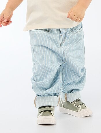 Pantalon rayé denim ajustable en coton