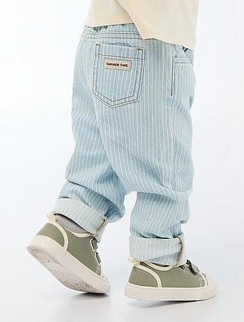 Pantalon rayé denim ajustable en coton