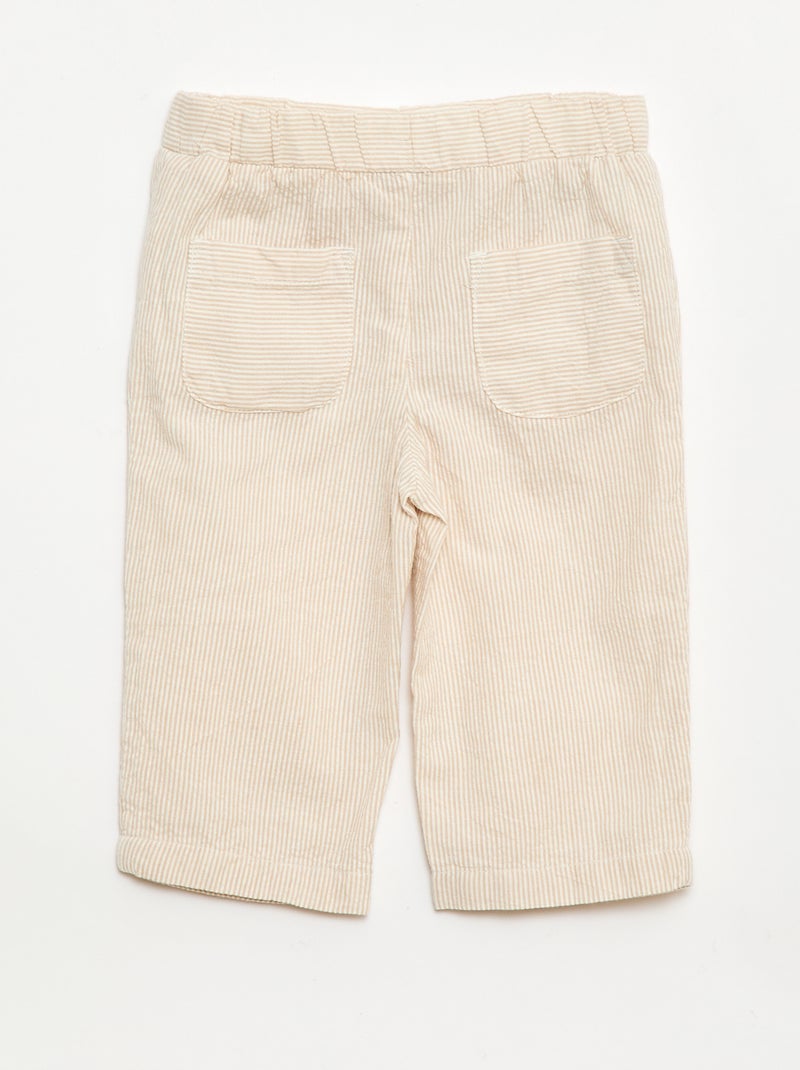 Pantalon rayé en seersucker Beige - Kiabi