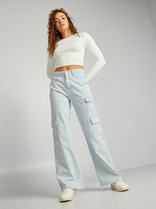 Pantalon rayé wide leg - Kiabi