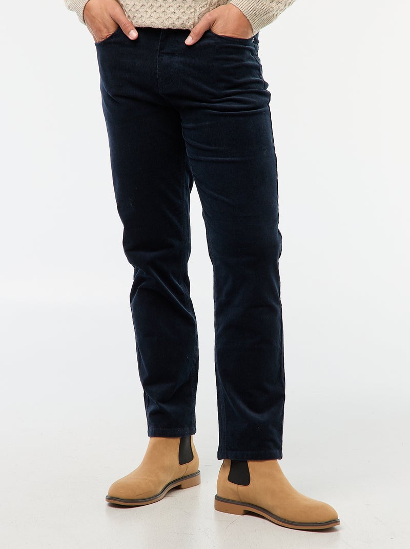 Pantalon regular fit en velours uni Bleu - Kiabi