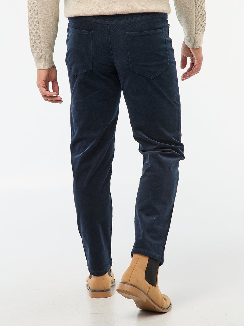 Pantalon regular fit en velours uni Bleu - Kiabi