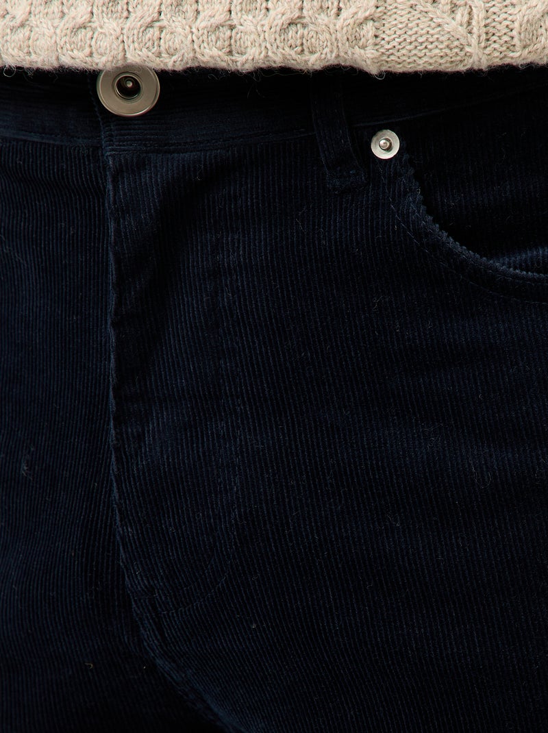 Pantalon regular fit en velours uni Bleu - Kiabi