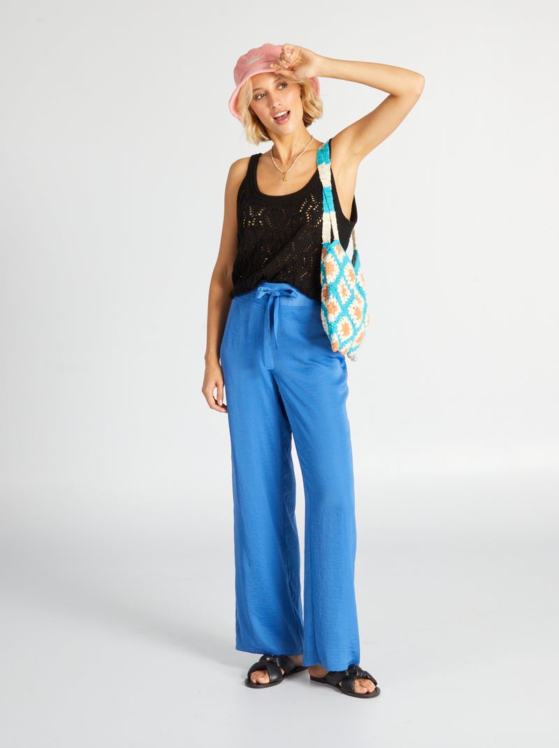 Pantalon satiné Bleu - Kiabi