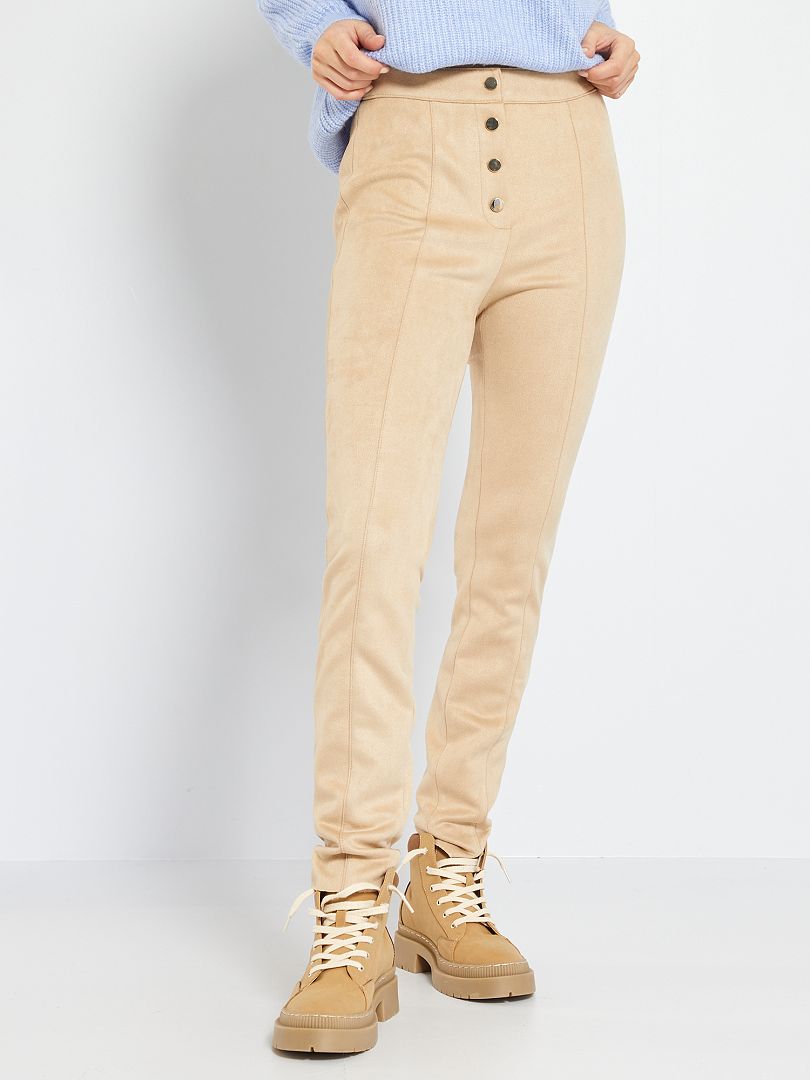 Pantalon skinny en suédine beige - Kiabi