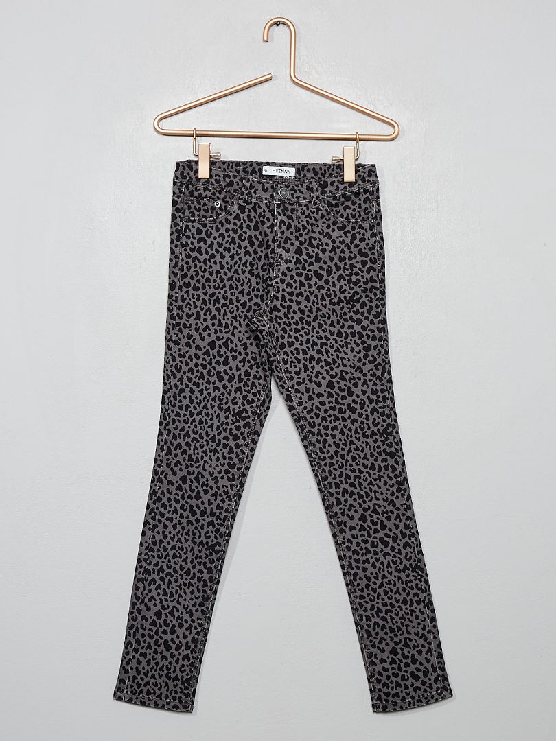 Pantalon skinny imprimé gris léopard - Kiabi