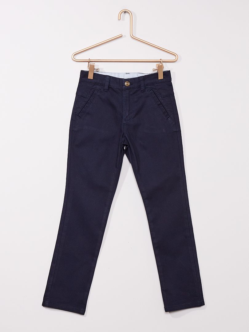 Pantalon slim en coton stretch bleu marine - Kiabi