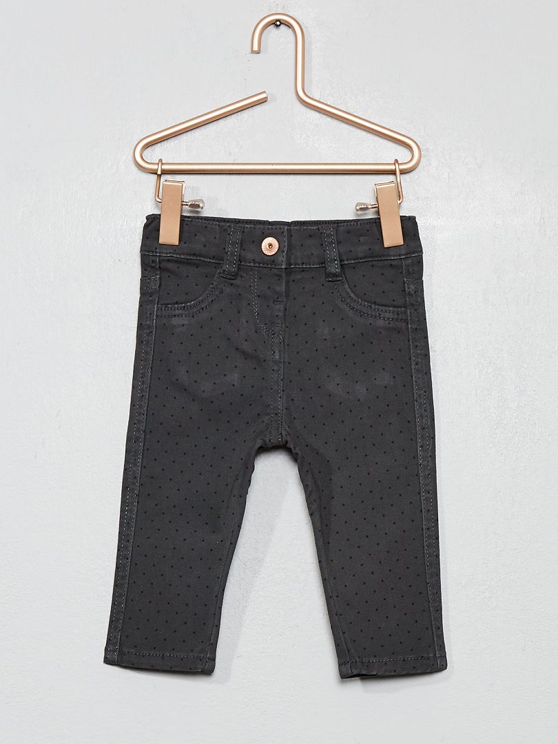 Pantalon slim en coton stretch gris pois - Kiabi